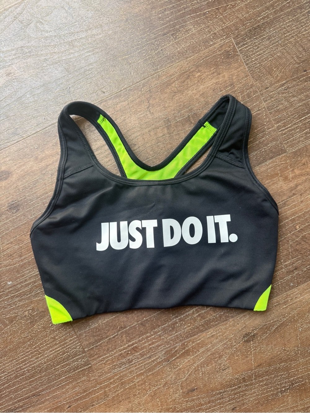 Nike Just Do It Sports Bra Black Neon Green Racerback Women’s Small